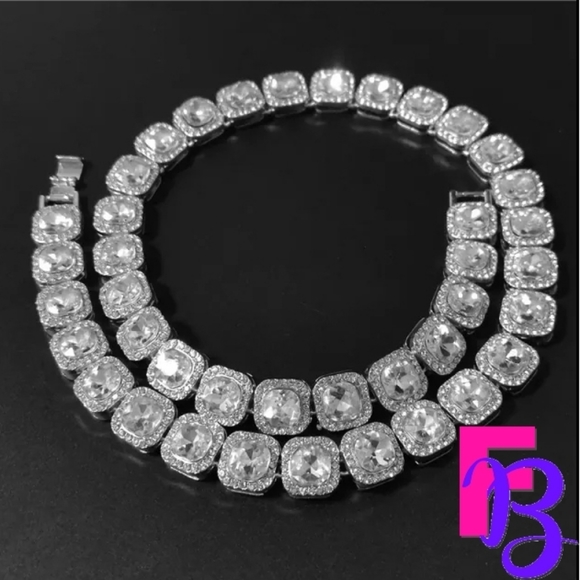 *NEW!* 2 Piece Set - Mens White Gold Tennis Chain & Bracelet - Picture 3 of 13